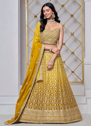 Yellow chinon lehenga choli for women