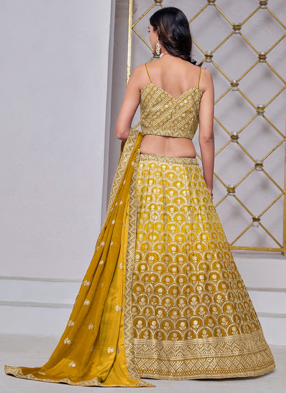 Yellow chinon lehenga choli for wedding