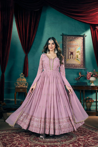 Women faux georgette gown pink color