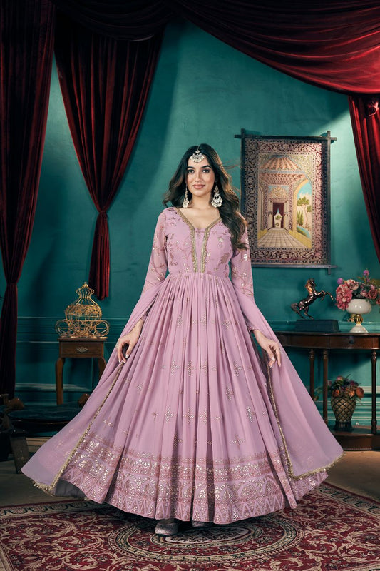 Women faux georgette gown pink color