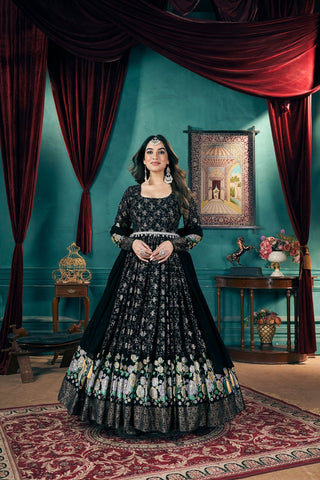 Women black color georgette gown price