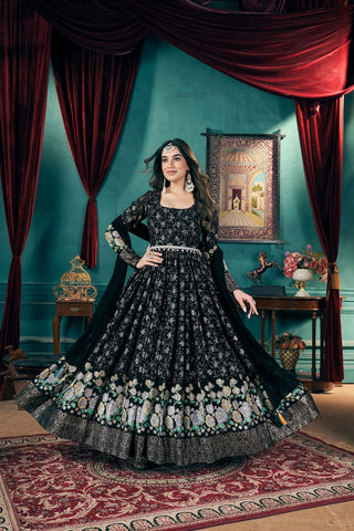 Long sleeve black color georgette gown price