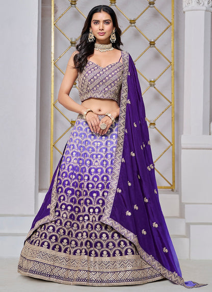 Purple color chinon lehenga choli for women