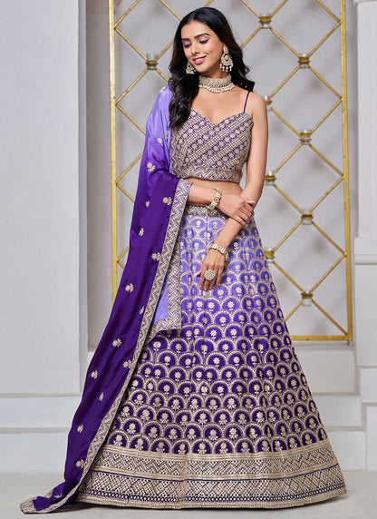 Purple color chinon lehenga choli for wedding