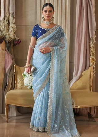 Sky color tissue saree for women online
