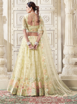 Yellow premium net lehenga choli for women online
