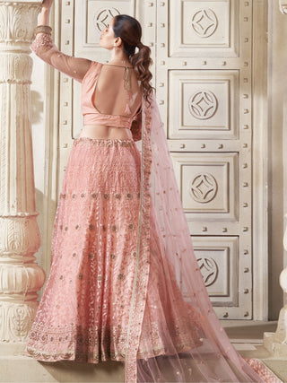 Peach premium net lehenga choli with dupatta online