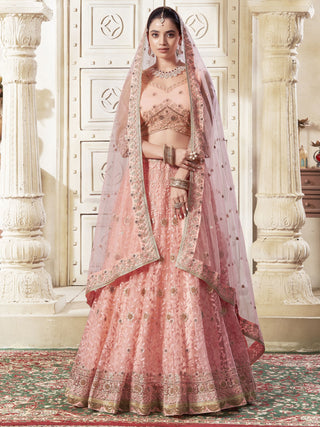 Peach premium net lehenga choli for women images