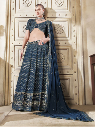 Navy blue lehenga with Jewellery
