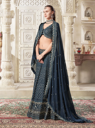 Navy blue lehenga with dupatta images