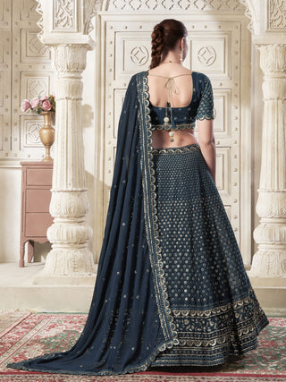 Navy blue lehenga with dupatta price