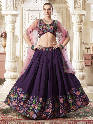 Purple premium net lehenga choli for women online
