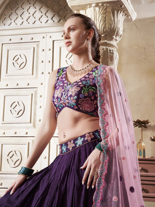 Purple sequins work lehenga choli for wedding wear