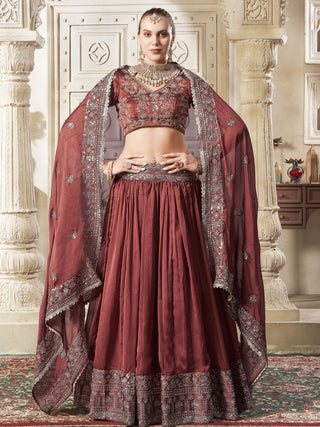 Brown premium net lehenga choli for women with price
