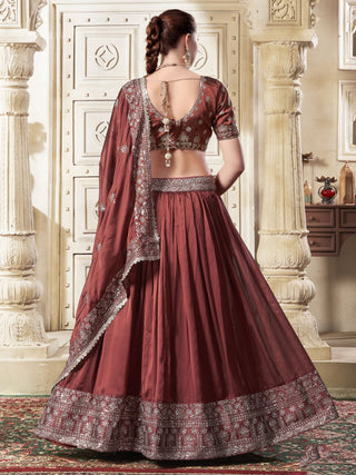 Dark brown premium net lehenga choli for women
