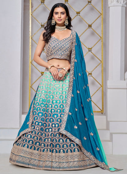 Sky color chinon lehenga choli for women