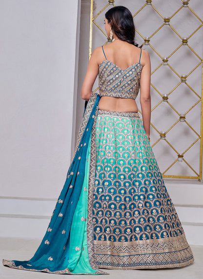 Sky color chinon lehenga choli online