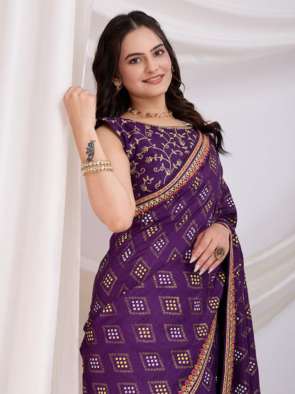 Violet color vichitra silk saree with blouse price