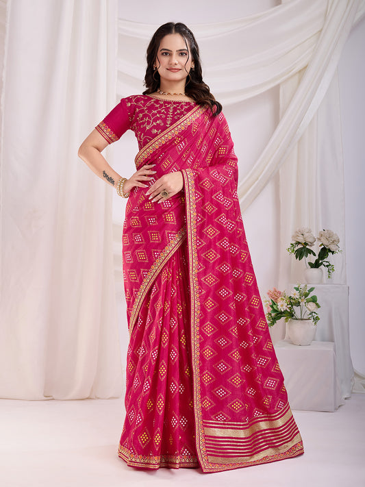 Pink color vichitra silk saree for women