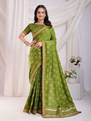 Green color vichitra silk saree for women