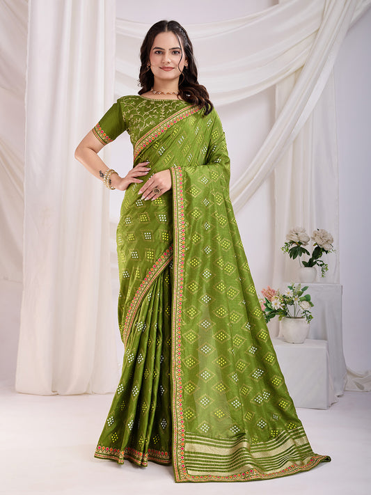 Green color vichitra silk saree for women