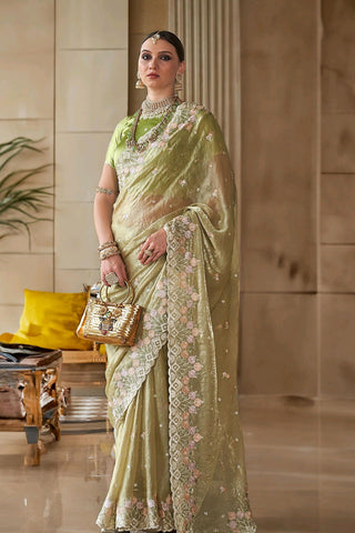 Green color tissue saree for women price
