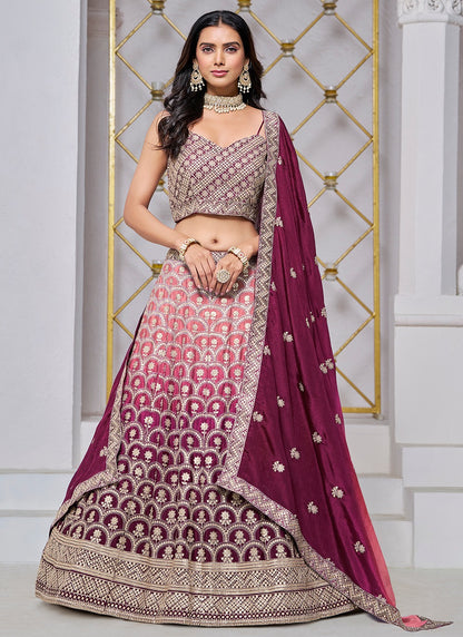 Pink color chinon lehenga choli for women