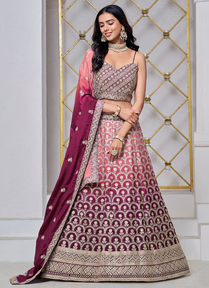 Pink color chinon lehenga choli for wedding