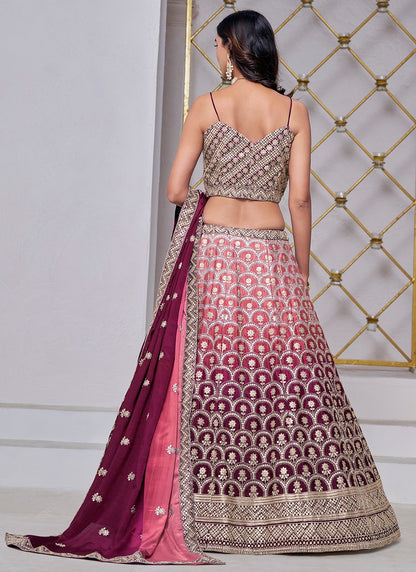 Pink color chinon lehenga choli online