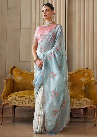 Sky color tissue saree for women price
