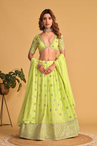 Beautiful Neon Color Georgette Sequins Embroidered Lehenga Choli for Party