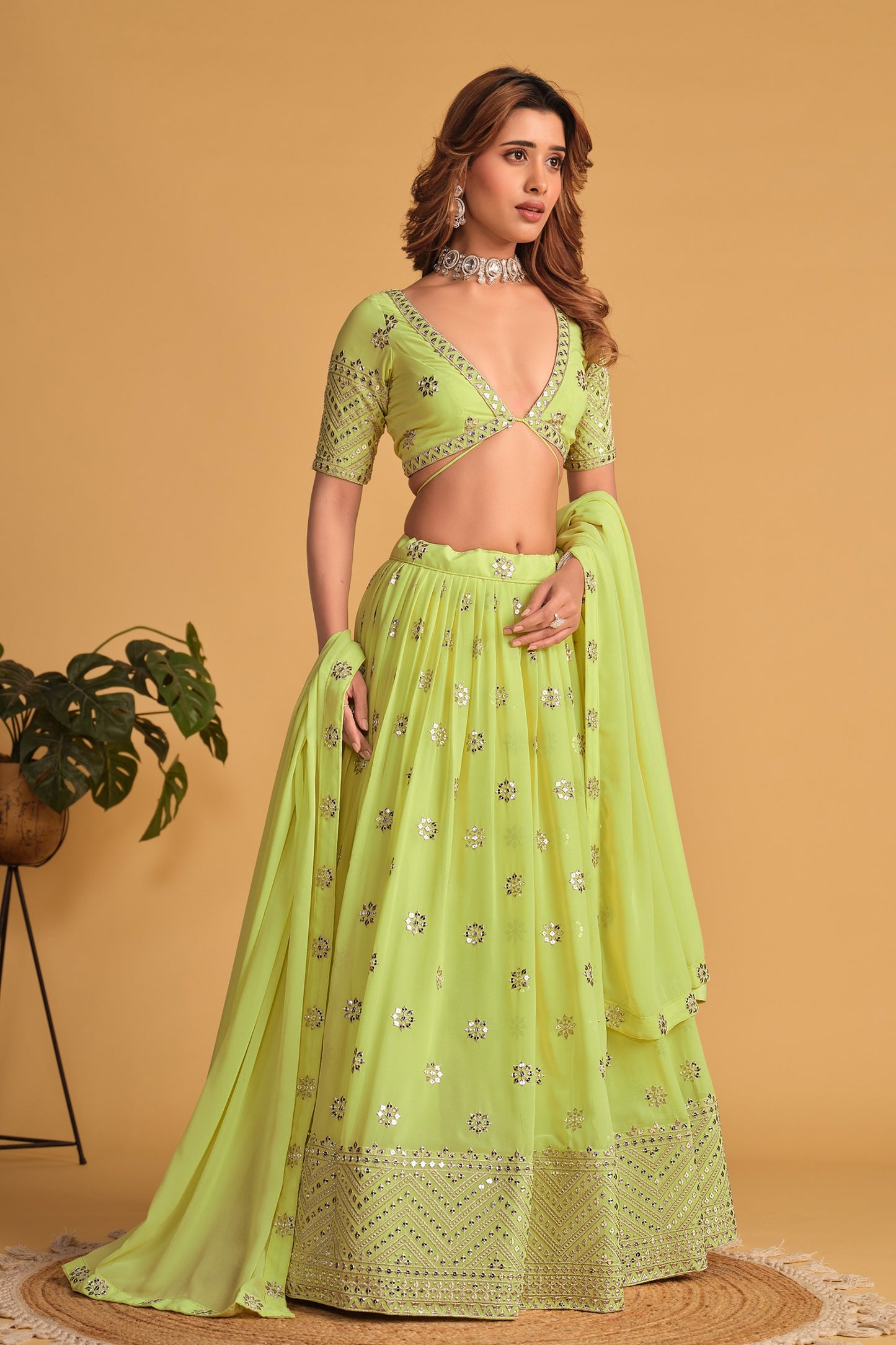 Beautiful Neon Color Georgette Sequins Embroidered Lehenga Choli for Party