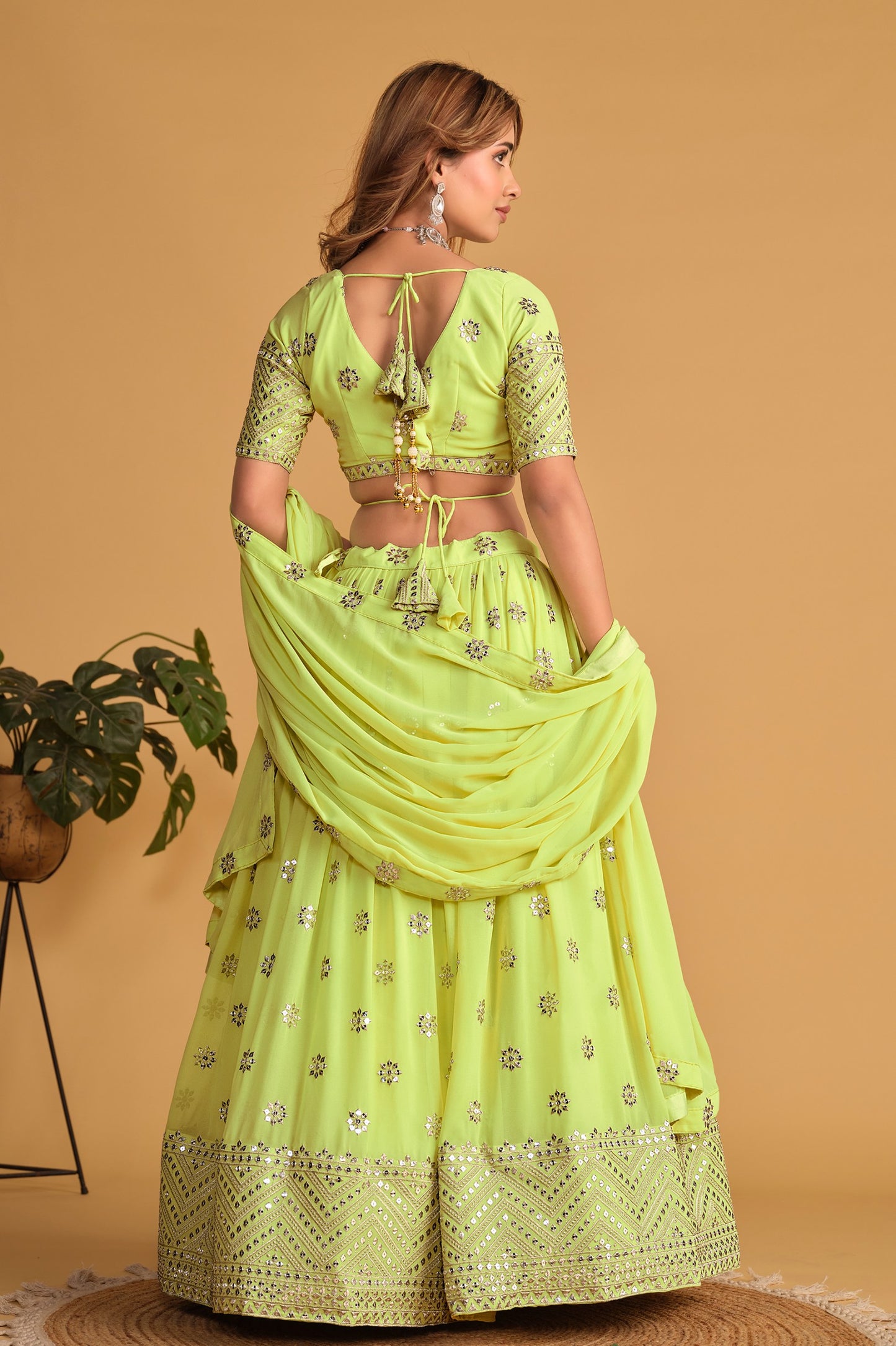 Beautiful Neon Color Georgette Sequins Embroidered Lehenga Choli for Party