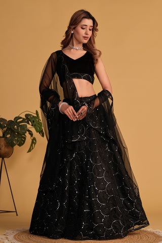  organza black lehenga party wear