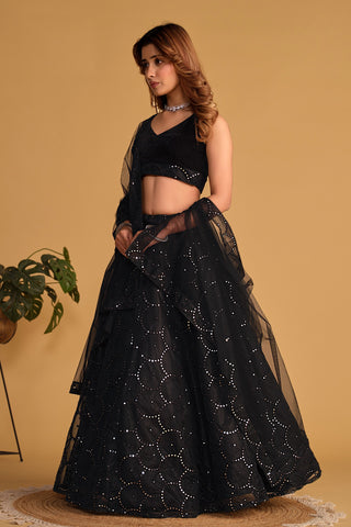 organza black lehenga diwali party wear