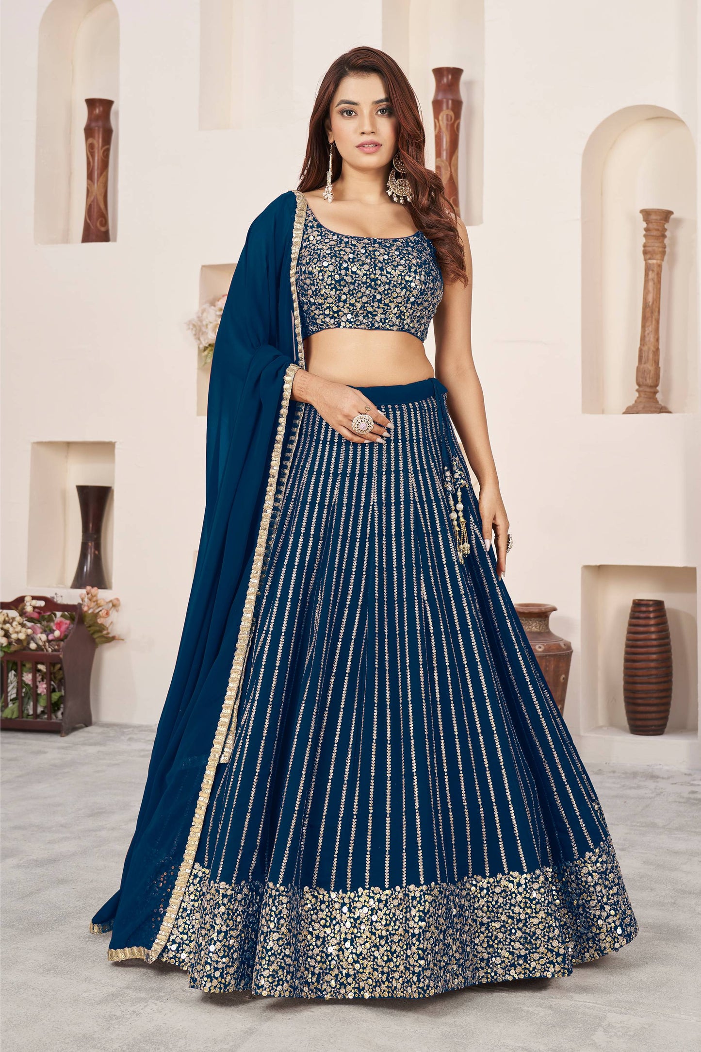 Simple blue color lehenga choli for women
