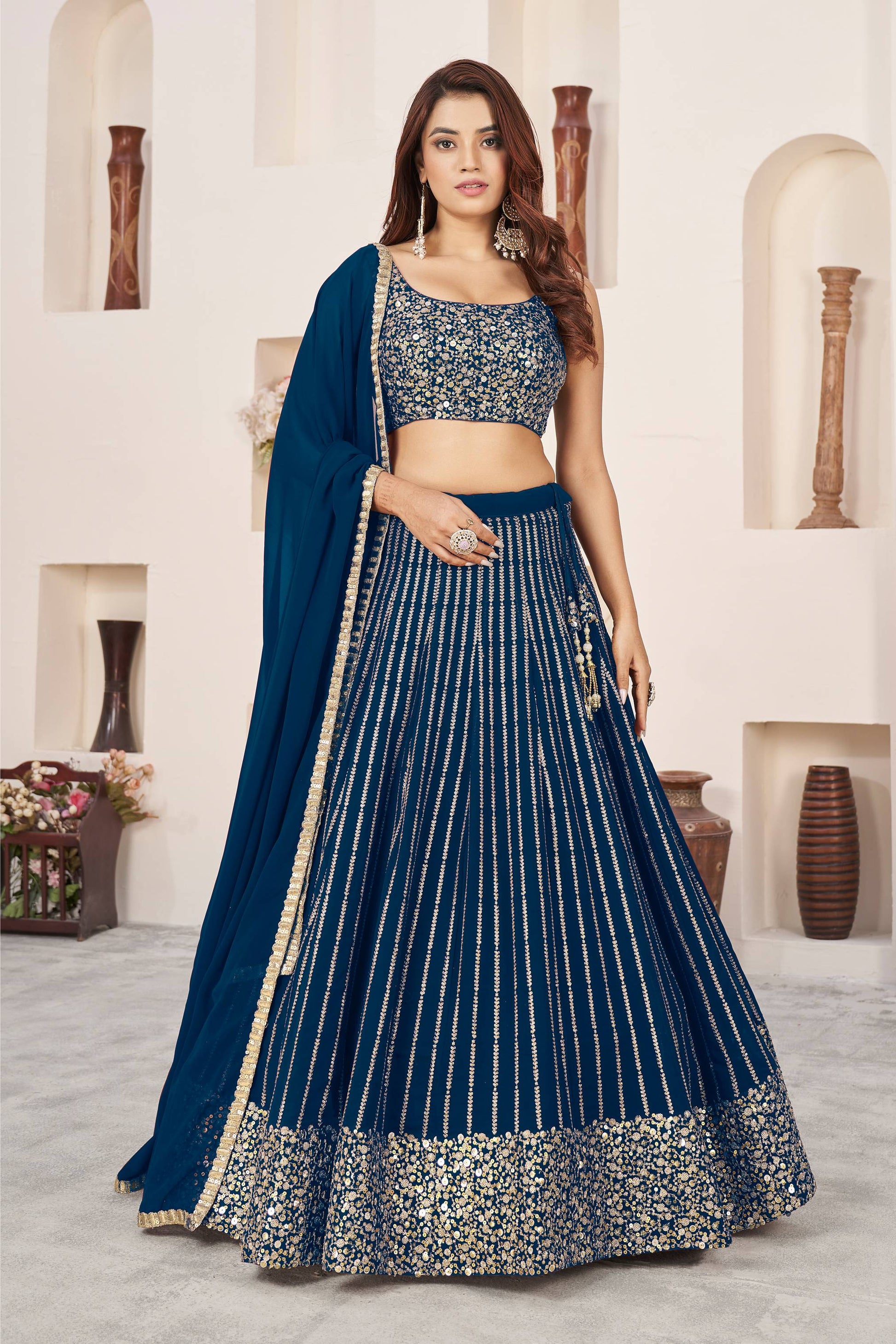 Simple blue color lehenga choli for women
