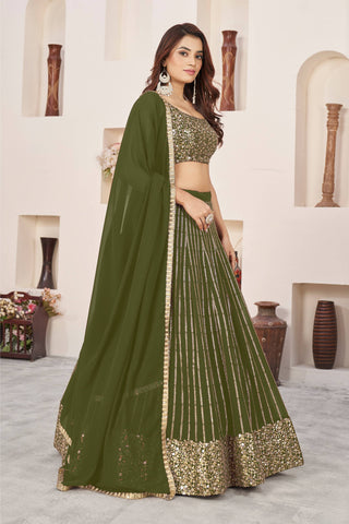 Mehendi color lehenga choli for wedding with price
