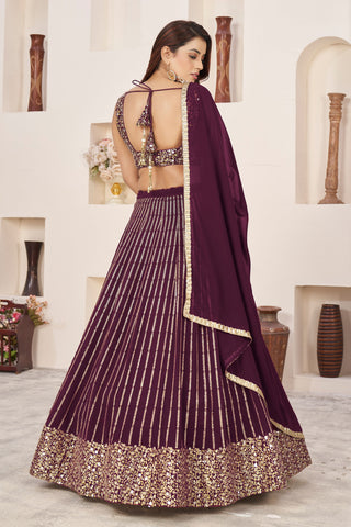 wine colour lehenga simple