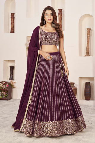 Georgette wine lehenga for wedding