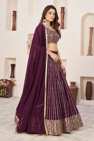 Georgette wine lehenga with dupatta