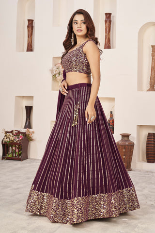 georgette wine lehenga engagement