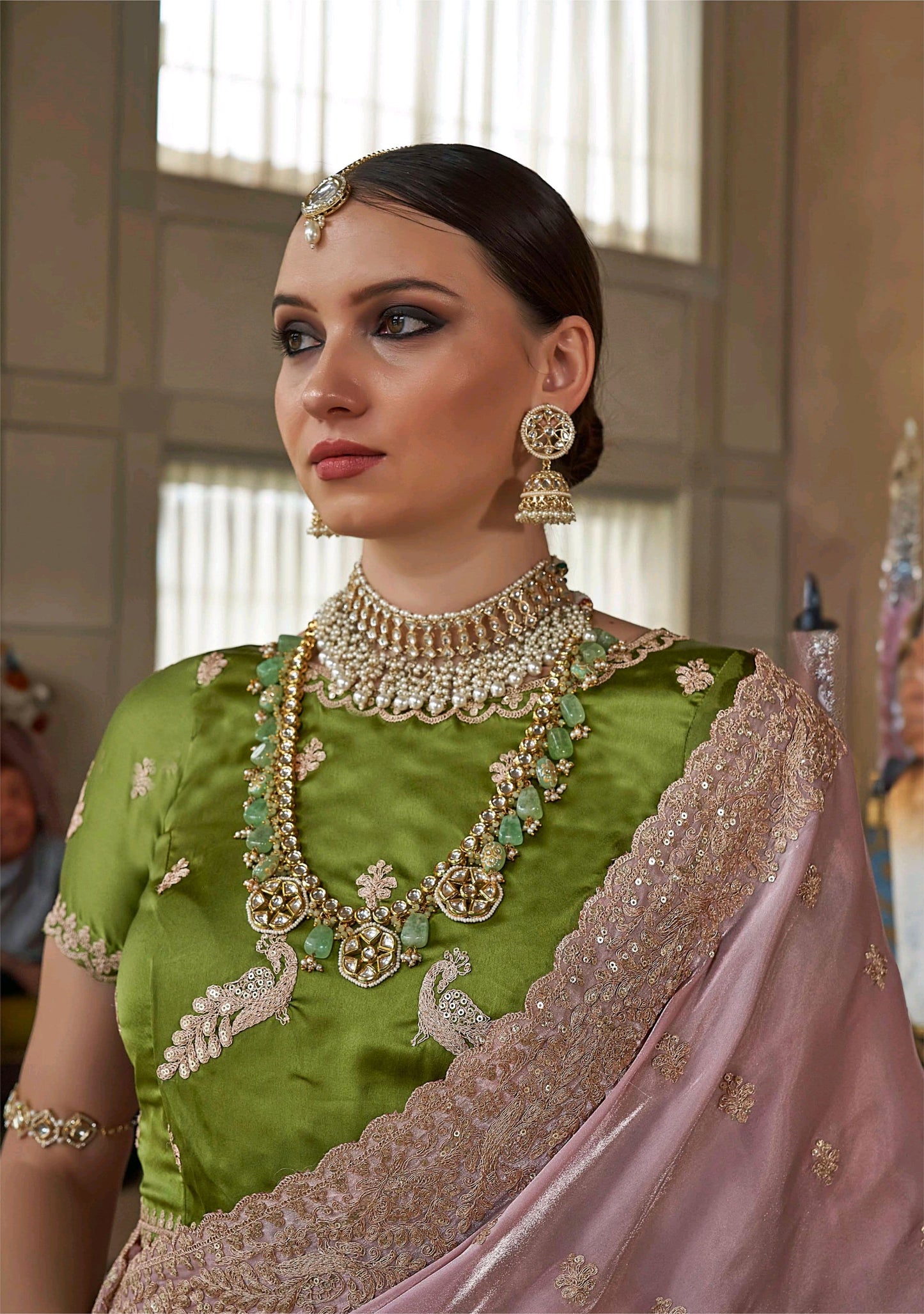 Light pink color tissue saree for women
