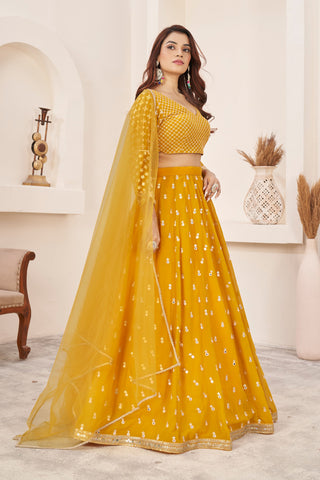 georgette yellow colour lehenga for wedding