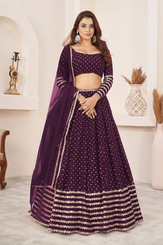 Georgette wine lehenga for wedding