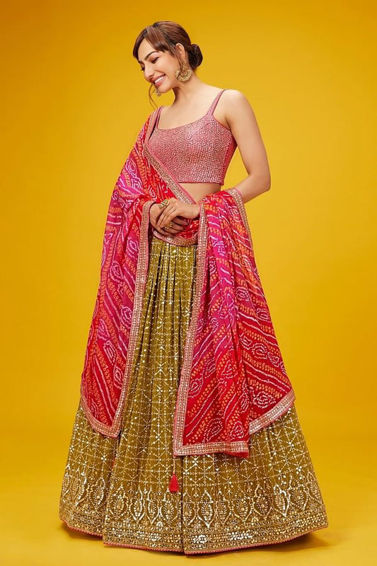 Olive green color georgette lehenga choli 