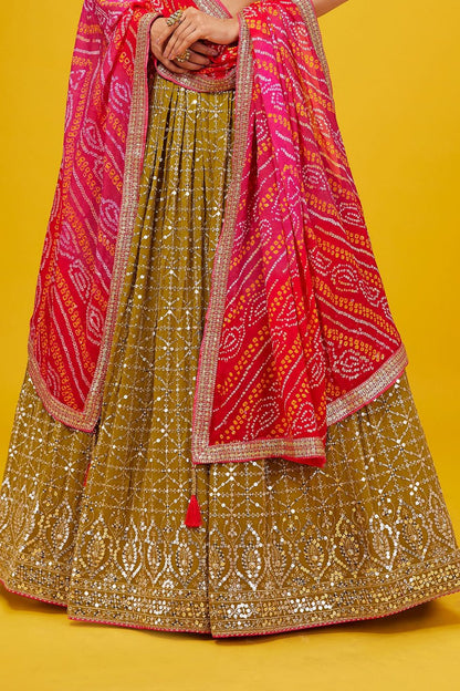 Wedding wear Olive green georgette lehenga choli 