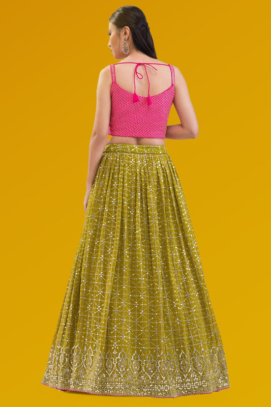 Olive green color zari work lehenga choli in USA