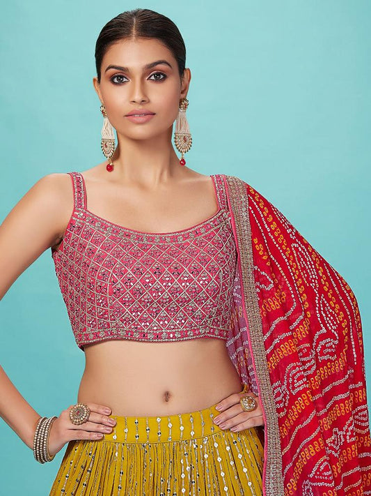 Yellow color georgette lehenga choli online
