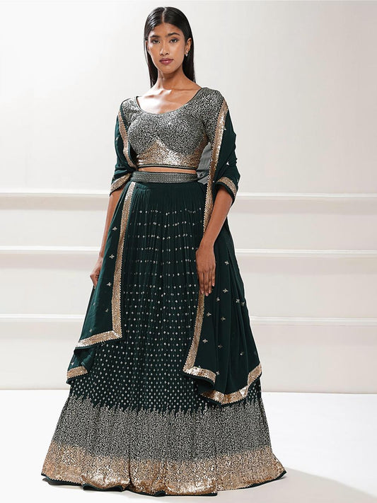 Women green color georgette lehenga choli online
